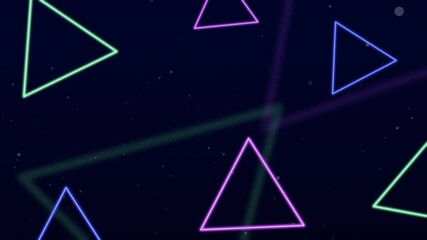 Minimalist animated background featuring vibrant flat triangles in neon green, magenta, and blue tones with glowing lines over a dark navy backdrop. Perfect for modern digital design, playful branding - Powered by Adobe