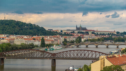 Obraz premium View of Prague timelapse from the observation deck of Visegrad. Prague. Czech Republic.