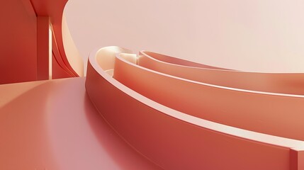 Sleek Harmonies: 3D Illustrations of Abstract Minimalist Architectural Backgrounds – Geometric Buildings Woven with Wave Curves and Metallic Textures. Dive into a visual universe where precision meets