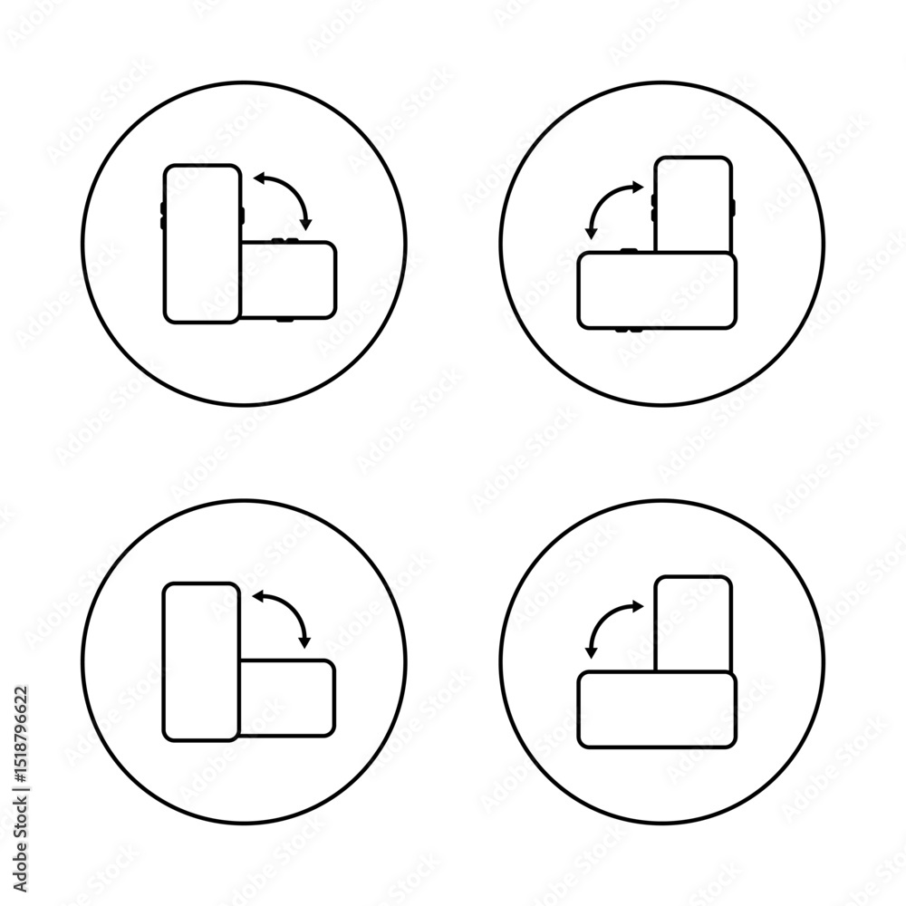 Poster auto rotate smartphone icon set on circle line. phone rotation sign symbol