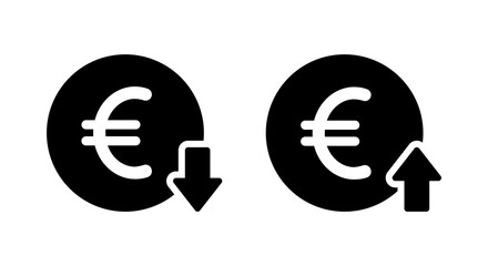 Euro currency down and up icon. Rise and fall European economy sign symbol