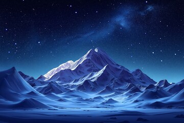 Fototapeta premium Starry Night Over Snow-Capped Mountain Peaks. A Serene Winter Landscape in Moonlit Wilderness
