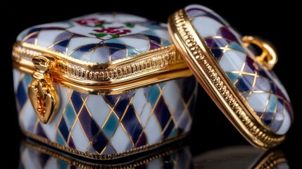 Elegant Gold   Porcelain Box  Geometric Design  Decorative Lid  Gift Box   Luxury Trinket