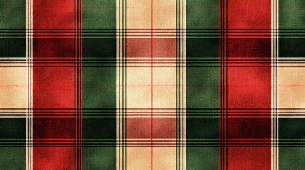 Vintage Plaid Textile Background: A Classic Red, Green, and Cream Pattern