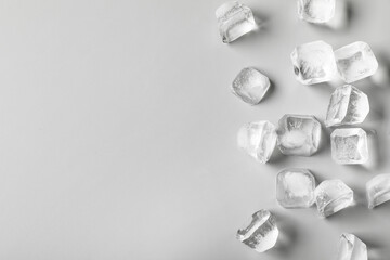 Frozen ice cubes on grey background