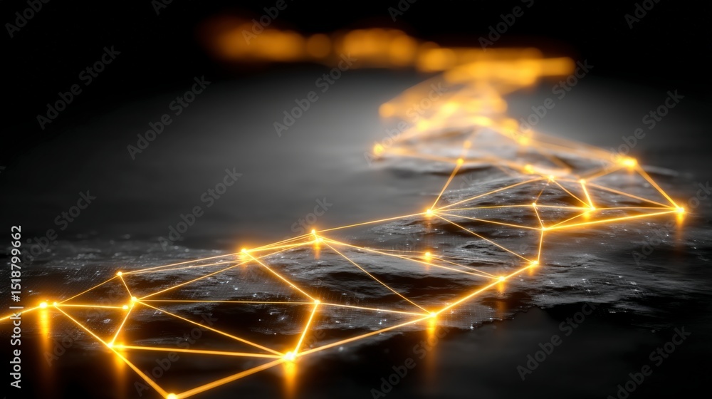 Poster abstract network visualization golden nodes connections