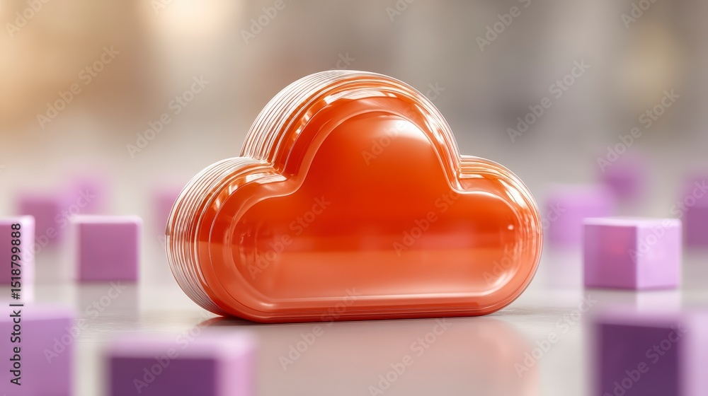 Poster 3d cloud storage data cubes orange cloud digital technology secure server network i