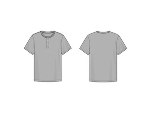 Men'w Henley Short Sleeve Technical Flat Sketch Vector
