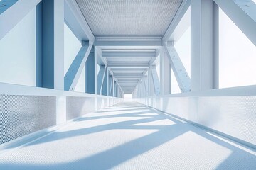 Obraz premium Futuristic Steel Bridge Architecture. Explore Modern Design with Geometric Lines and Sleek Symmetry in Urban Cityscape