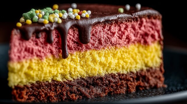 Delicious Layered Cake  Chocolate Glaze  Sprinkles  Dessert  Sweet Treat  Bakery  Confecti