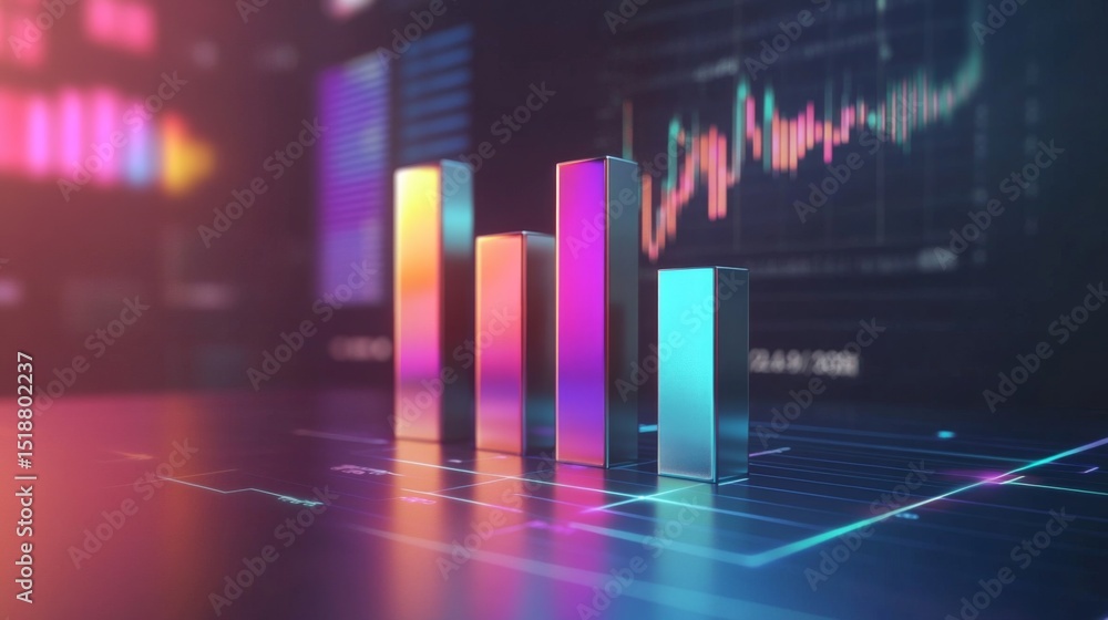 Aufkleber a d bar chart with metallic, gradient bars rising from a financial graph, showing growth and progres