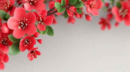 Red Cherry Blossom Branches  Spring Flowers  Isolated  Cinematic Lighting  White Backgroun