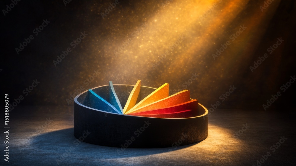 Poster A colorful D pie chart with individual segments floating in mid-air, surrounded by a soft glow, symbolizing financial data distribution