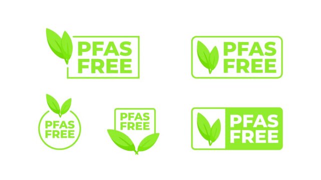 Pfas free icons and logos animation on white and blue background