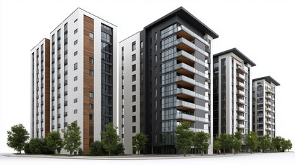 Modern Monolithic Apartment Buildings Isolated on White