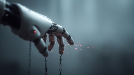 Robot Hand with Chains and Glowing Particles