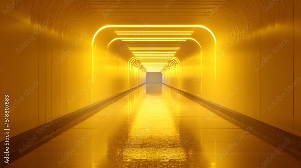 Leinwandbilder a surreal futuristic sci fi corridor with symmetrical rows of glowing yellow lights leading towards 