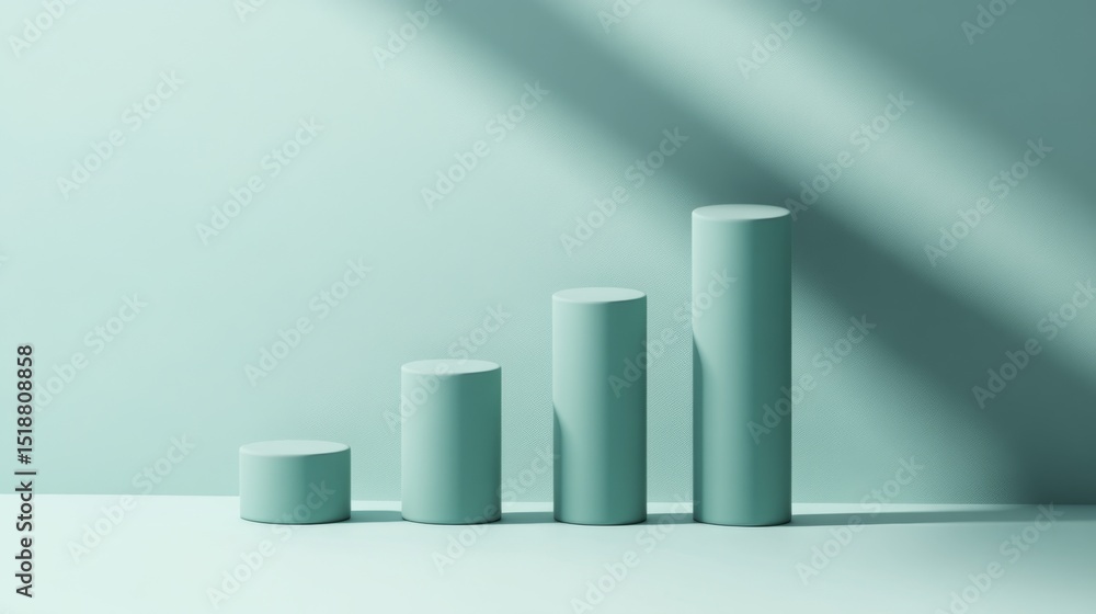 Poster a minimalist bar chart with smooth, matte-finished bars arranged in descending order, with soft shad