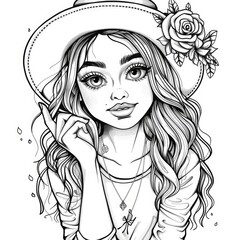 Fototapeta premium Stylish young woman wearing a hat with floral accents.