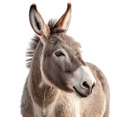 Obraz premium Adorable Grey Donkey Portrait. Close-Up of a Cute Domesticated Mammal in Nature's Picturesque Rural Environment