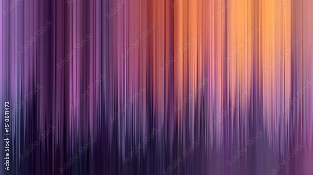 Fototapete Ethereal gradient background with vertical lines transitioning from deep purple to warm peach tones creating a smooth distorted pattern with a sense of depth and dynamic rhythm