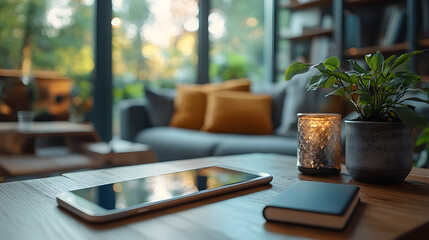 Elegant smartphone and tablet resting on a stylish table, ideal for modern lifestyle and tech enthusiasts.
