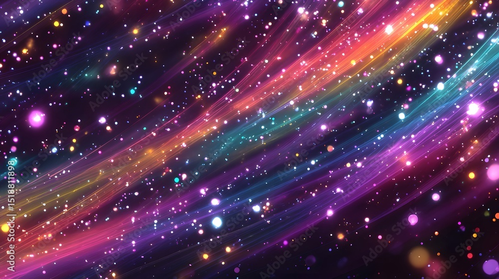 Aufkleber Dazzling and dynamic background of a cosmic explosion featuring a mesmerizing display of vibrant rainbow colored light streaks glittering stardust and a fantasy inspired magical energy