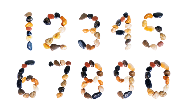 collection of number is made of colorful stones isolated on white