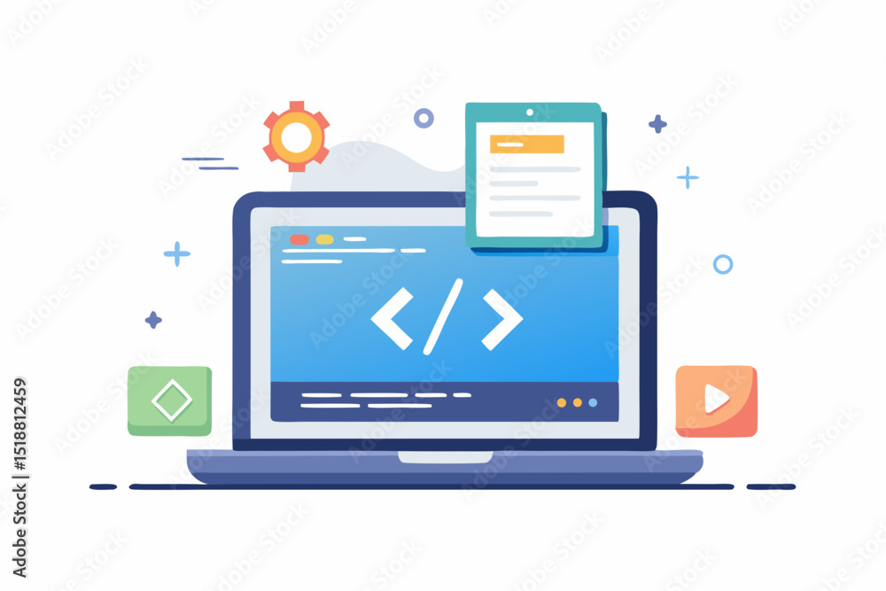 Wall mural laptop screen coding progress