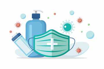 surgical mask folded next sanitizer