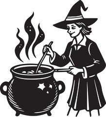 black witch cauldron poison brew vector illustration, witch cauldron poison brew logo vector, brew on a white background
