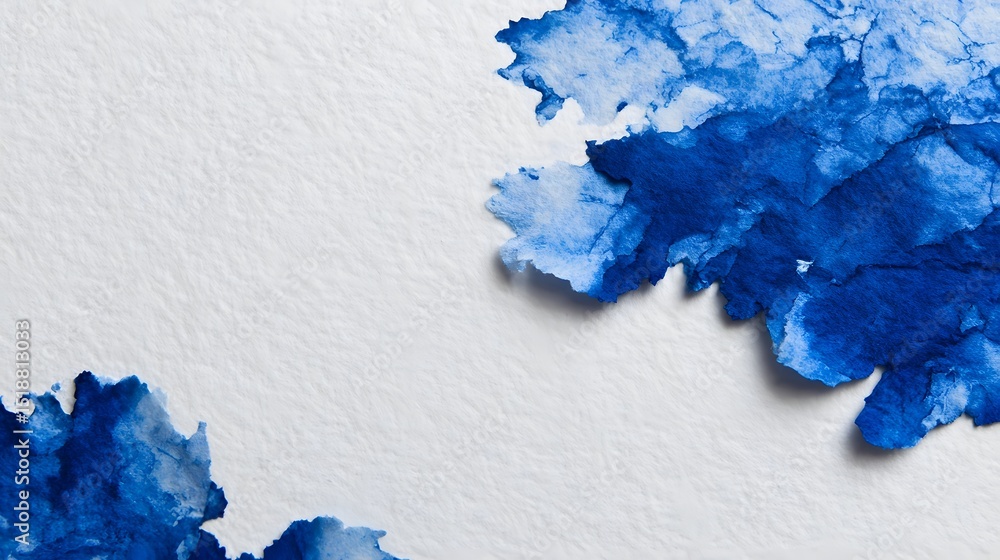 Fototapete A clean and creative paper like background with minimal yet striking blue ink splashes in the corners creating a sense of elegance and visual interest