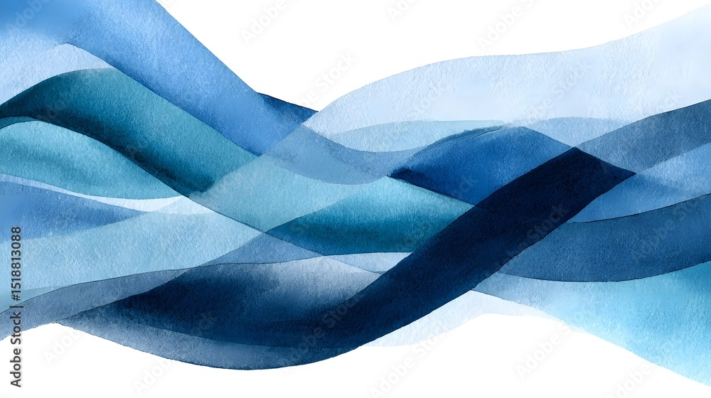 Aufkleber Serene and evocative abstract landscape of overlapping waves in a gradient of cool blue tones creating a sense of fluid movement and depth