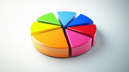 Fototapeta premium Colorful D pie chart with segments tilted slightly, showing depth and perspective, business theme