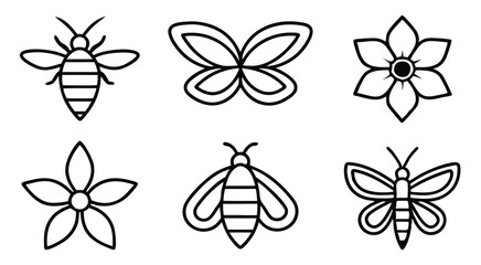 Pollination Vector Icons with Bees, Flowers, and Insects