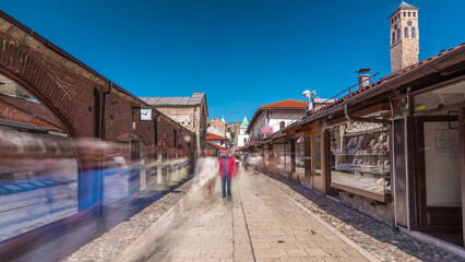 Walk on street in Bascarsija, an oriental bazaar and an old Ottoman historic center of Sarajevo...