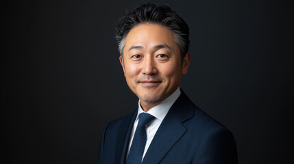 Professional headshot of Japanese man in suit, exuding confidence and approachability.