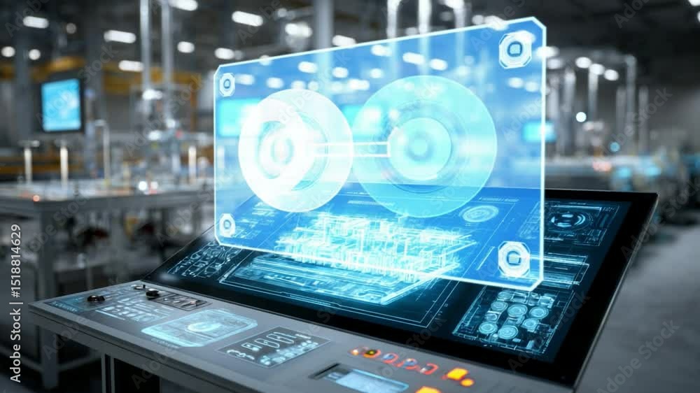 Aufkleber modern industrial control panel in smart factory with advanced technology and digital displays in ba