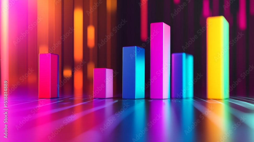 Poster modern d bar chart with vibrant colors, data visualization concept, and minimalistic background