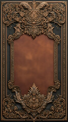 Vintage Leather Book Cover with Ornate Frame and Floral Carvings
