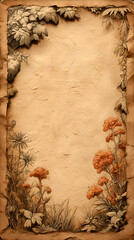 <Vintage Floral Nature Background: Ornate Textured Botanical Paper in Sepia and Tan>
