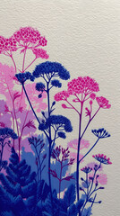 Nature-Inspired Elegant Floral Illustration: Vibrant Blue and Purple Wildflowers on Decorative Silk Background