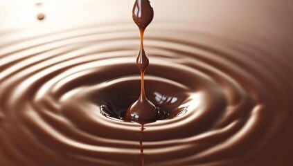 Melted chocolate liquid drop splashing, creating concentric ripples