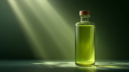 Premium Organic Olive Oil in a Transparent Glass Bottle with Herbal Infusions - Elegant Kitchen Decor and Natural Cooking Ingredient for a Healthy Gourmet Lifestyle