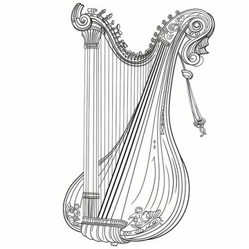 recommend clip art: Ornate lyre musical instrument drawing.