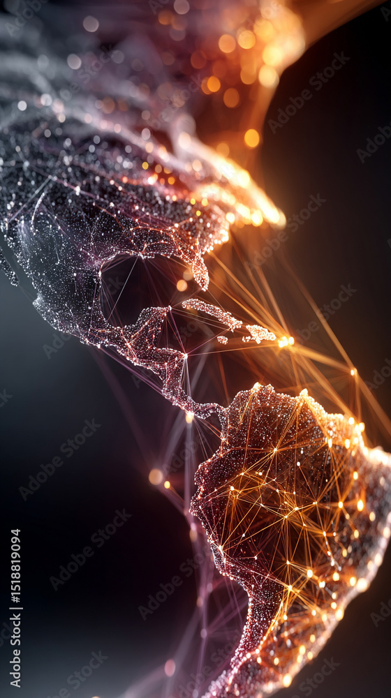 Poster a glowing digital network world map illustrating global connectivity and data flow. abstract visuali
