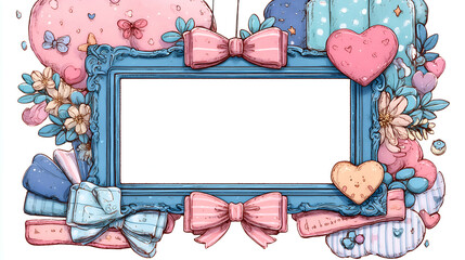 Handdrawn Whimsical Pink and Blue Birthday Card Design: Feminine Illustrative Artwork for Parties and Invitations