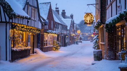 Snowy Christmas Village Street Scene