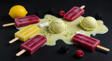 Melting Ice Cream Delight Popsicles, Scoops, and Summery Fruits