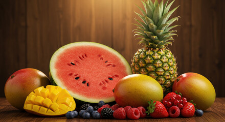 Juicy Summer Fruits Watermelon, Mango, Pineapple & Berries
